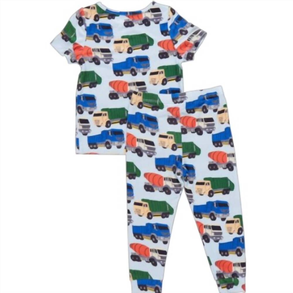 NEW PINK CHICKEN kid's bamboo pajama set in dump trucks